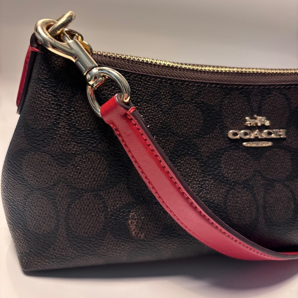 COACH Charlotte Shoulder Bag In Signature Canvas (CX810)Gold/Walnut/Bold-Red - Picture 4 of 14